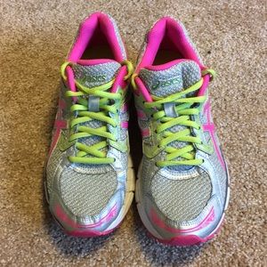 ASICS Hot pink and lime running shoes